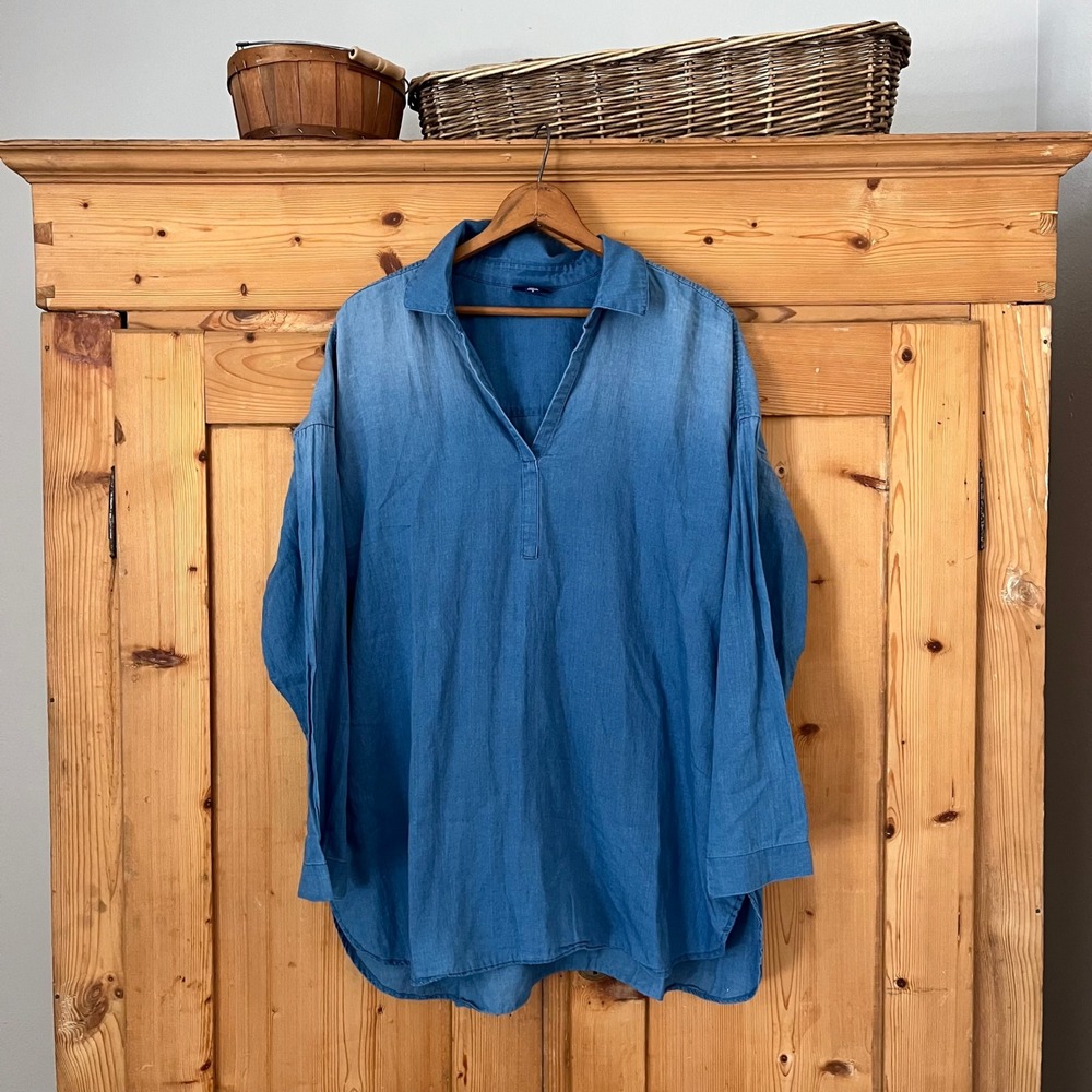J.Jill Poplin Tunic Denim Shirt Medium